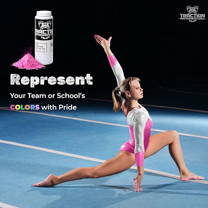 Traction Performance Colored Gym Chalk | Powder Chalk for Gymnastics, Rock Climbing, Weight Lifting & Workouts - Firm Grip Soft Chalk Lifting Powder in Vibrant Colors - Made in USA | 8 oz.
