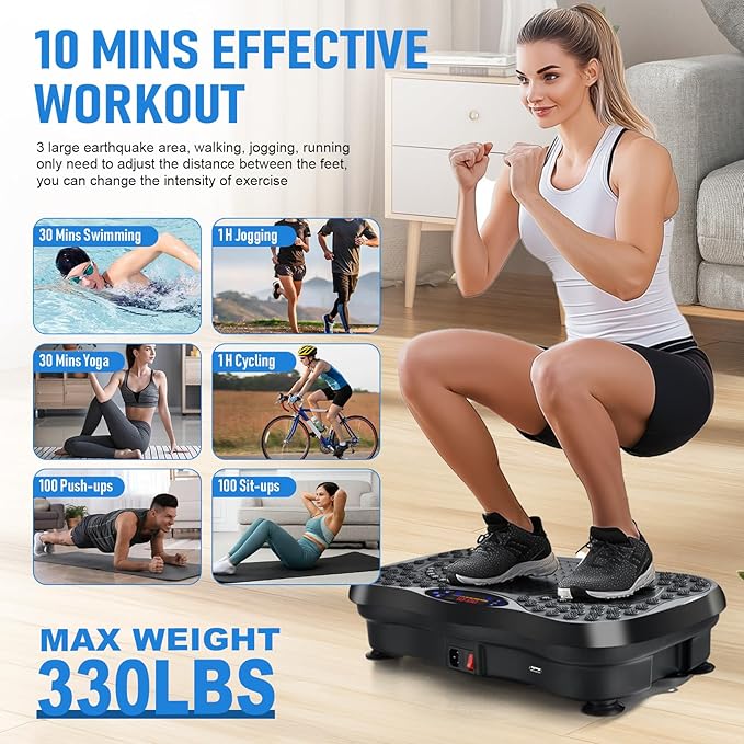 Vibration Plate Exercise Machine,Whole Body Workout Equipment for Weight Loss,Lymphatic Drainage Machine,Gyms Workout with Adjustable Speeds and Resistance Bands,Compact Vibration Platform for Home