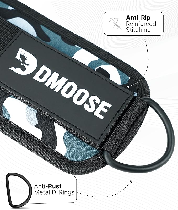 DMoose Fitness Ankle Straps for Cable Machines - One Size Fit with Premium Padding, Glute Kickback Ankle Strap for Women & Men, Cable Attachments for Gym, Booty Workouts, Leg Extension & Hip Abductors