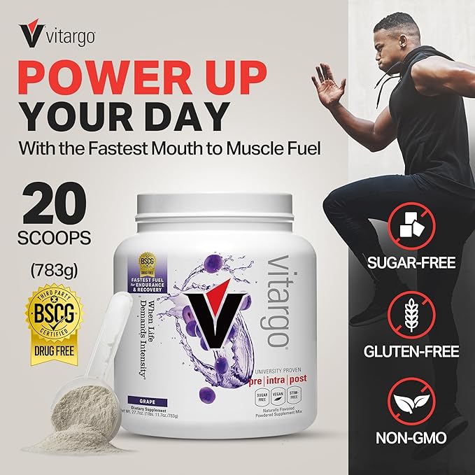 Vitargo Carbohydrate Powder | Feed Muscle Glycogen 2X Faster | 1 LB Grape Pre Workout & Post Workout | Carb Supplement for Recovery, Endurance, Gain Muscle Mass