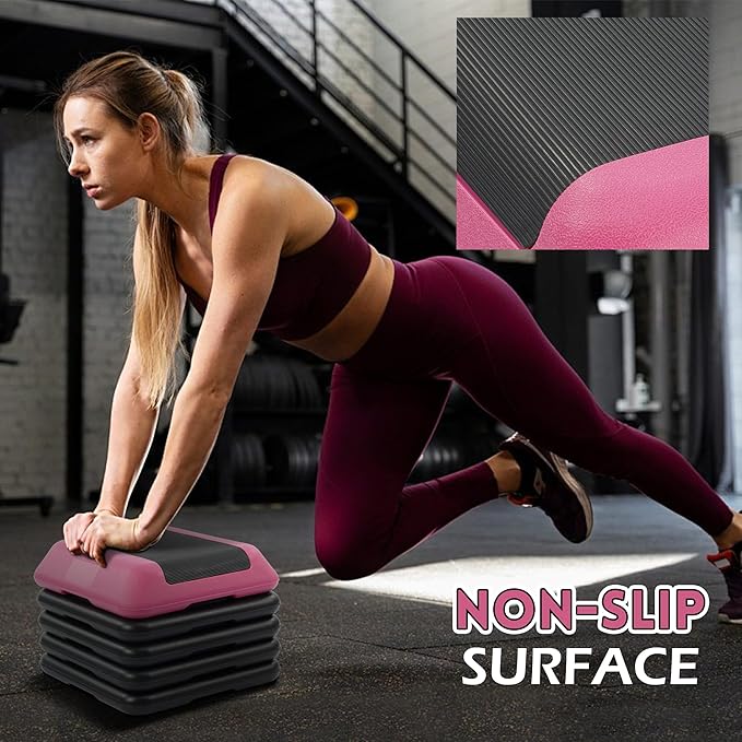Step Aerobic Platform, Exercise Step with 5 levels Adjustable Height, 4 Stackable Risers, Fitness Training Workout Stepper for Home Gym, Cardio Strength, Multiple Options
