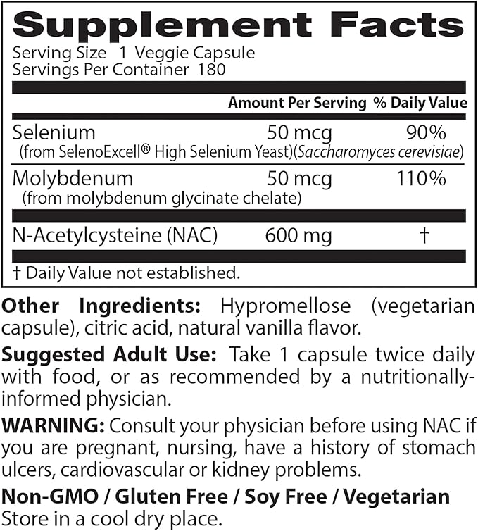 Doctor's Best Nac Detox Regulators with seleno excell, Non-GMO, Vegetarian, Gluten&Soy Free, 180 Veggie Caps, 180Count