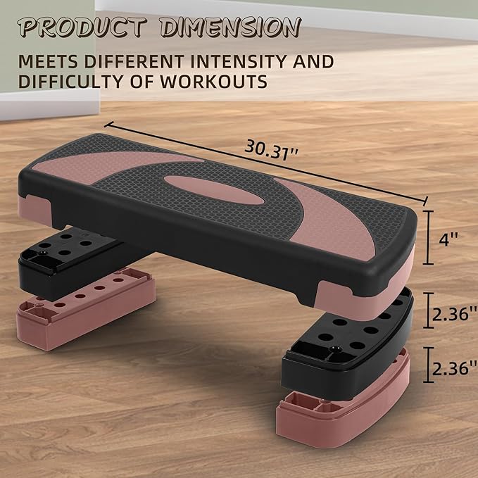 Step Aerobic Platform, Exercise Step with 5 levels Adjustable Height, 4 Stackable Risers, Fitness Training Workout Stepper for Home Gym, Cardio Strength, Multiple Options