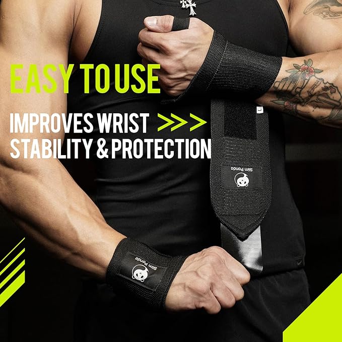 Slim Panda Weightlifting Wrist Wraps- Upgraded Wrist Support with Heavy Duty Thumb Loop for Powerlifting, Bodybuilding, and Weight Lifting Men & Women