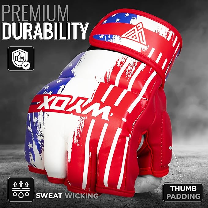 WYOX MMA Gloves for Men & Women β Grappling & Sparring Boxing Gloves with Open Palm Design, Padded Fingerless Training Gloves for Kickboxing, Muay Thai, Youth & Heavy Bag Workouts