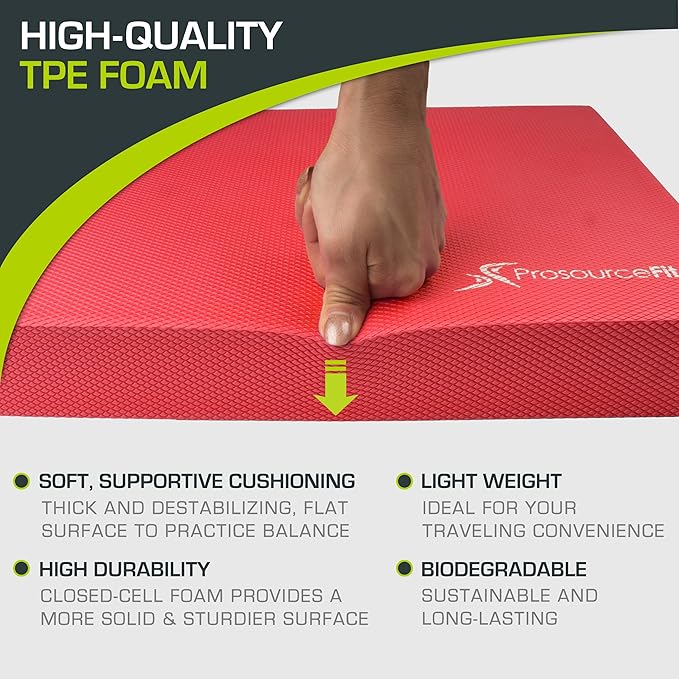 ProsourceFit Exercise Balance Pad – Large Cushioned Non-Slip Foam Mat & Knee Pad for Fitness, Stability Training, Physical Therapy, Yoga 15"x19"