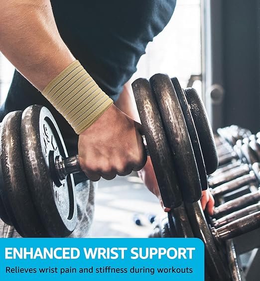 Compression Wrist Bands (2 PCS), High-Elastic Straps Wrist Wraps Wrist Brace for Sports Weightlifting Tennis Basketball Tendonitis Carpal Tunnel Arthritis - Breathable Fabric (Beige)