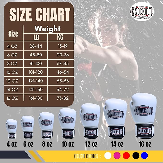 Knockout Gel Boxing Gloves for Men Women - Pro Training Sparring, Maya Hide Leather Muay Thai MMA Kickboxing, Adults-Kids Heavy Bag Workout Gloves for Boxing -Ultra-Wide Wrist Support 10 oz - 16 oz