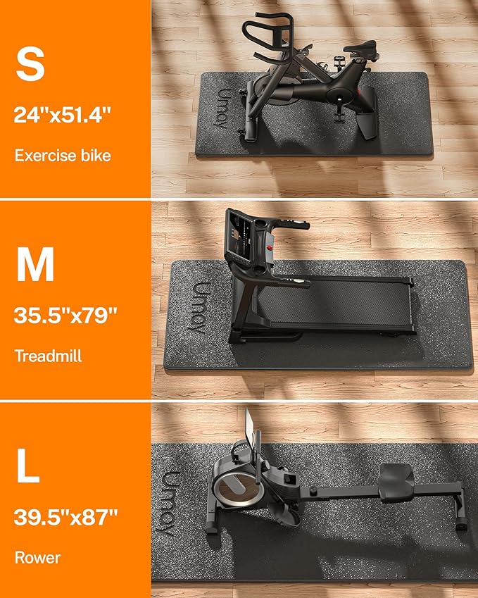 UMAY Fitness Workout Mat for Pelton Bike Treadmill 5mm Thick,