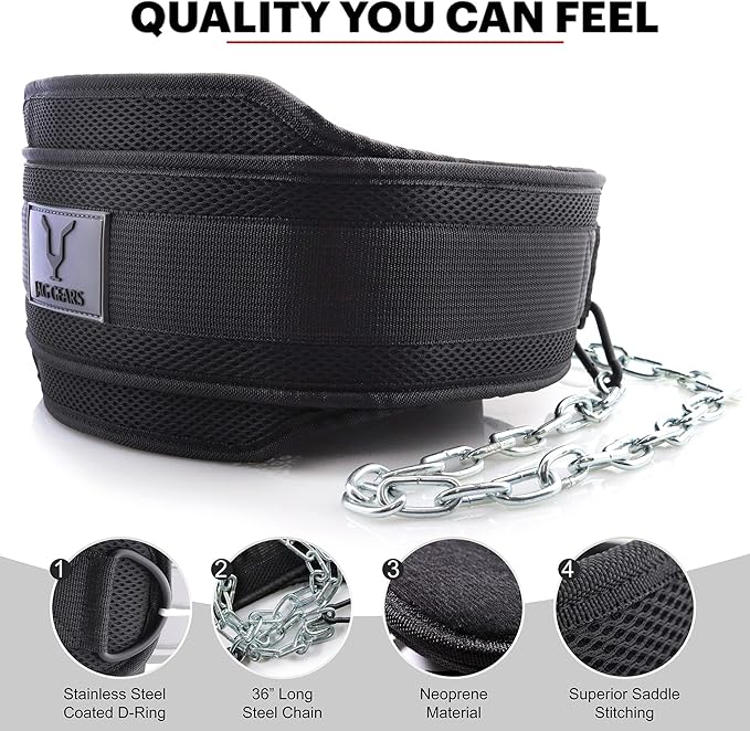 JAG GEARS Dip Belt with Chain 36 Inch 2 Carabiners,