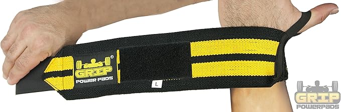 Grip Power Pads Wrist Wraps 2 Wraps for Weight Lifting Wrist Support Cotton Wraps Gym Bandage Straps for Men & Women Premium Quality & PRO Rubber