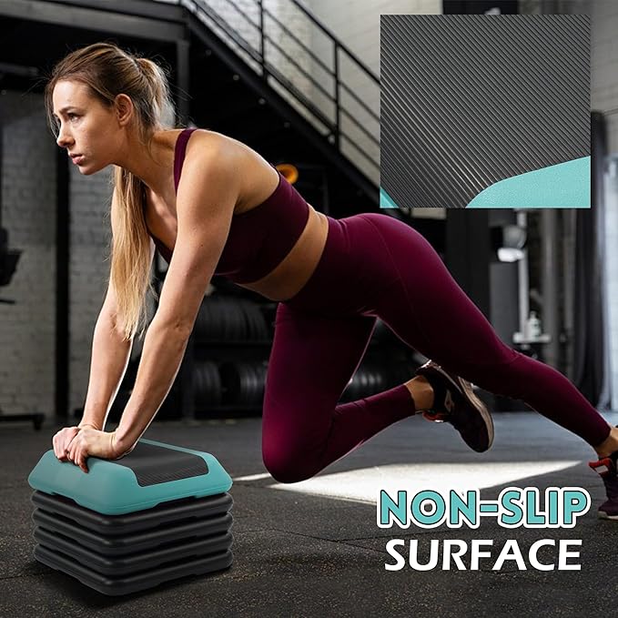 Step Aerobic Platform, Exercise Step with 5 levels Adjustable Height, 4 Stackable Risers, Fitness Training Workout Stepper for Home Gym, Cardio Strength, Multiple Options