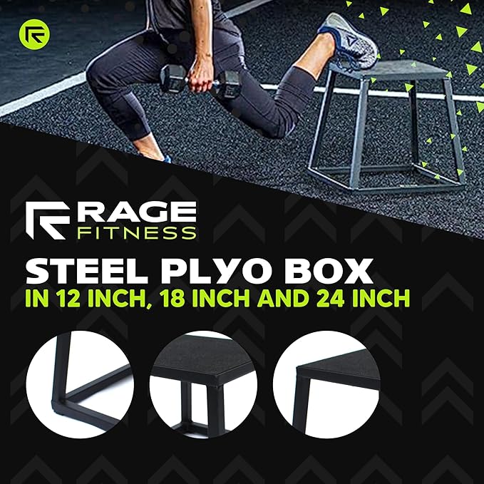 Rage Fitness Steel PlyoBox12-18-24-30Inch High Anti-SlipPlyometric JumpBoxes For Agility