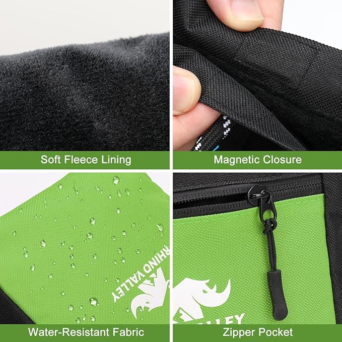 Rhino Valley Chalk Bag for Rock Climbing, No Leak Magnetic Climbing Chalk Bag with Handle, Climbing Chalk Bucket Gear with Adjustable Belt Zipper Pockets for Cross Fit, Weight Lifting