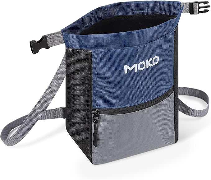 MoKo Chalk Bag for Rock Climbing, Large Capacity Climbing Chalk Bag with Magnetic Snap and Zipper Pocket, Portable Chalk Bucket for Rock Climbing, Weight Lifting, Bouldering, Gymnastics, Fitness