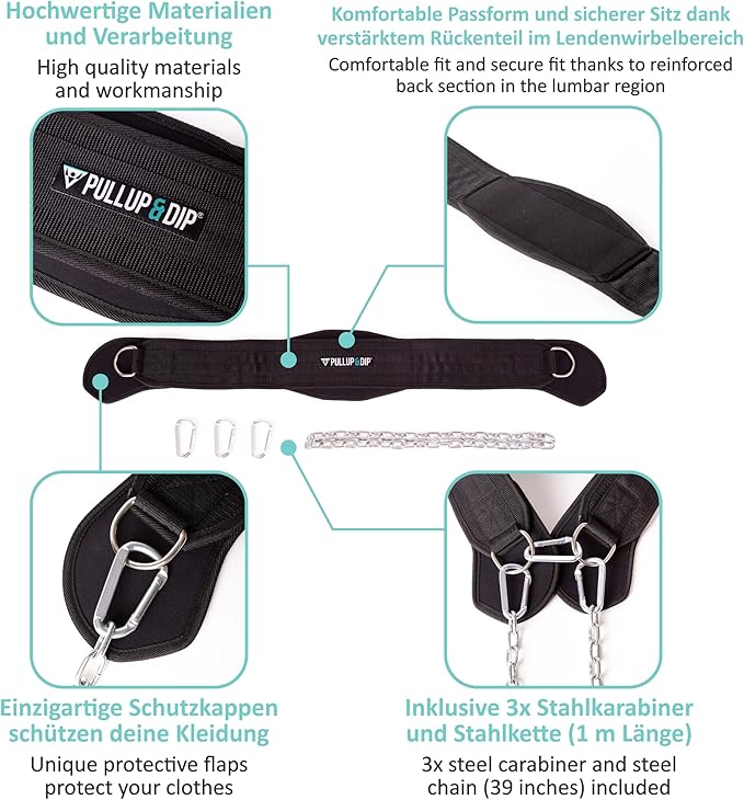 PULLUP & DIP Belt with Chain and 3x Carabiner