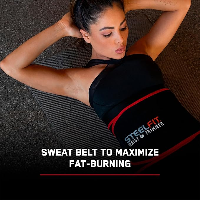 SteelFit Adjustable Waist Trimmer Belt for Intense Cardio | Latex-Free Neoprene Sweat Band with Moisture-Resistant Lining | Workout Enhancer for Fat Burning, Heat Retention | Durable Cardio Enhancer