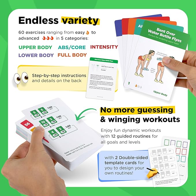 Exercise Cards: Bodyweight – Premium Home & Gym 60 Exercises 12 No