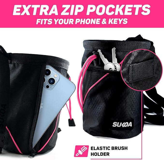 Chalk Bag for Rock Climbing - Rock Climbing Gifts Gear Accessories - Quick-Clip Belt, Large Zippered Pockets & Brush Holder - Weight Lifting, Gym, Bouldering, Disc Golf, Wall, Rock Climbing Chalk Bag