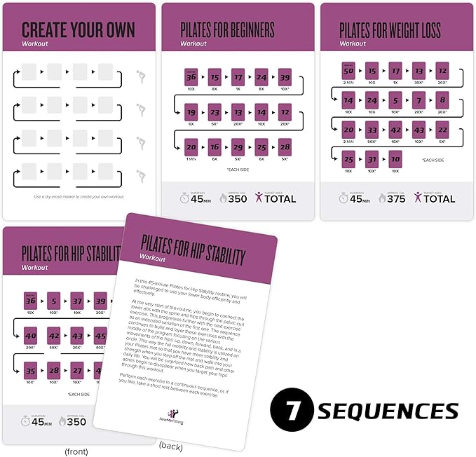 62 Pilates Exercise Cards 50 Exercises, 12 Stretches 6 Training