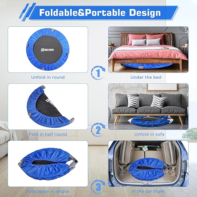BCAN 40/48" Foldable Mini Trampoline Max Load 330lbs/440lbs