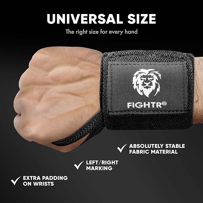 FIGHTR® Fitness Wrist Wraps - for more Grip and less Pain - Pro Quality for Fitness, Powerlifting, Bodybuilding, Weightlifting & Crossfit