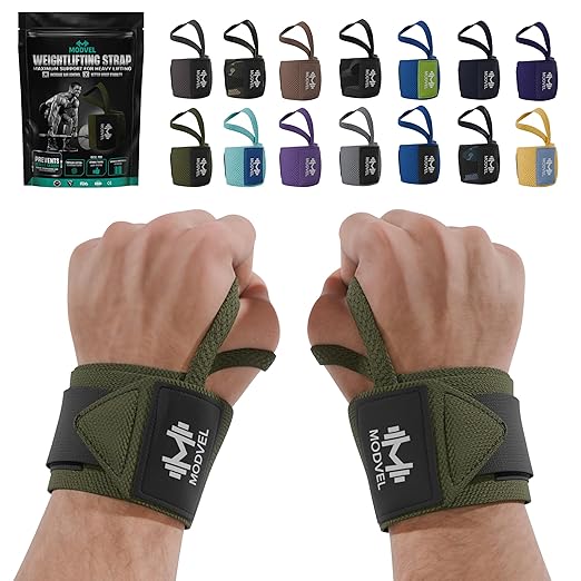Modvel Adjustable Wrist Wraps for Gym & Lifting – Thick, Breathable Support Straps for Wrist Stability, Comfort & Grip – Ideal for Weight Training, CrossFit & Gym Workouts – Green (2-Pack)