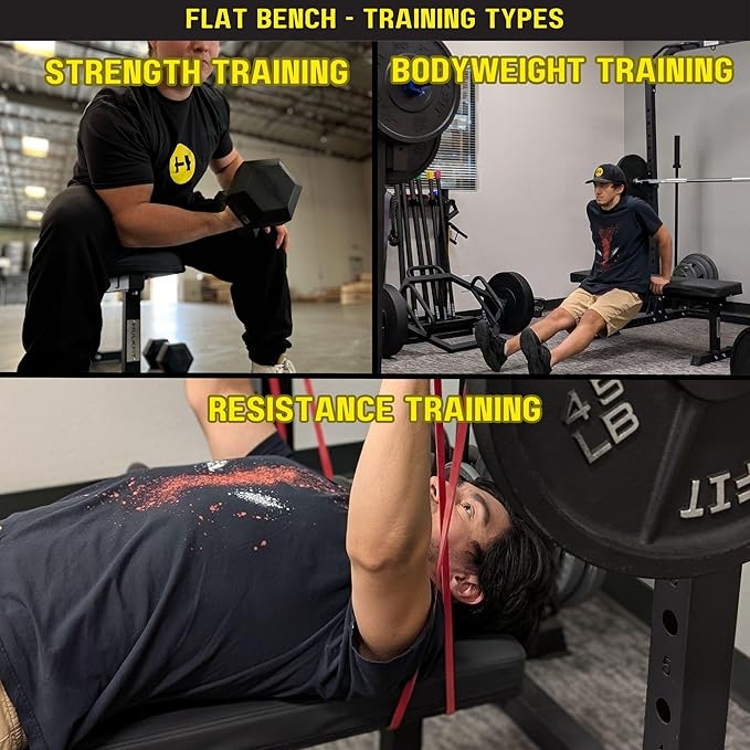 HulkFit Heavy-Duty Flat Workout Weight Bench & Adjustable