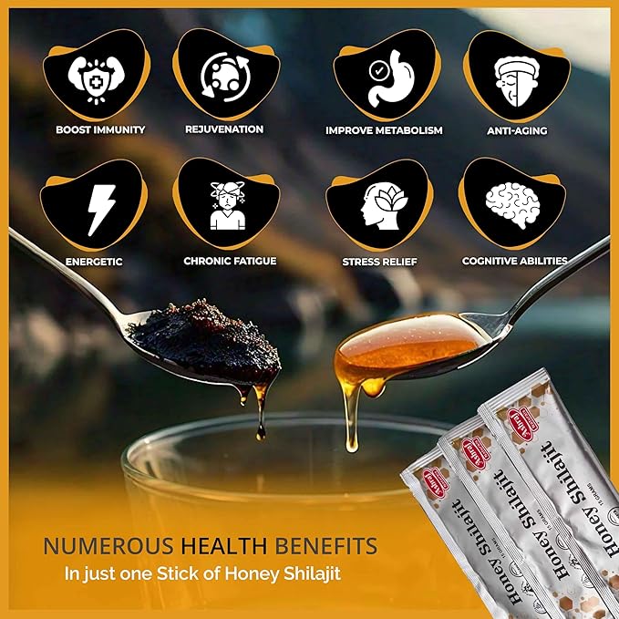 Natural Shilajit Honey Sticks 15 Gram Each 20 Sticks - Shilajit Resin with Pure Raw Honey, Fulvic Acid & Trace Minerals, Plant Based Nutrients for Energy, Vitality & Immune Support ||20 Sticks