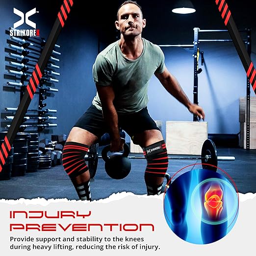 Knee Wraps For Weightlifting (pair) for Men & Women Best for Cross Trainings and Leg Press,Gym Wraps for Workout,Powerlifting & Fitness Squats Flexible Knee Strap (RED/BLACK)