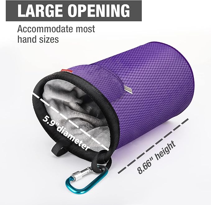 MoKo Rock Climbing Chalk Bag, Bouldering Chalk Pot Bucket with Adjustable Belt & Carabiner Drawstring Climbing Gear
