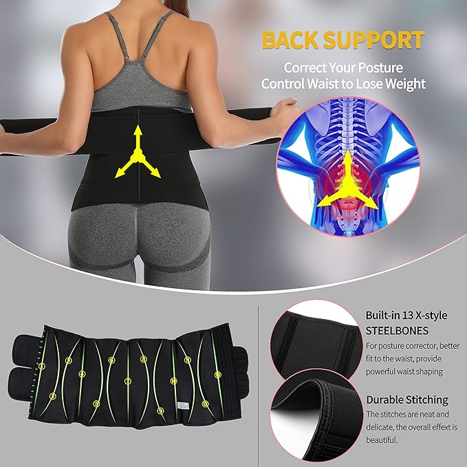 KIWI RATA Neoprene Sauna Waist Trainer Corset Sweat Belt for Women Compression Cincher Band Workout Fitness Back Support
