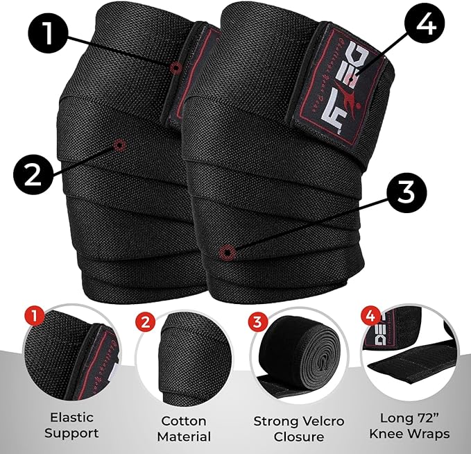 DEFY Sports' Knee Wraps for Weightlifting - Provides Knee Support for Powerlifting, Squats & Fitness Workouts