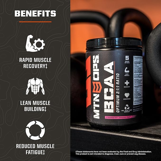 MTN OPS BCAA 2:1:1 Amino Acids Supplement Powder for Rapid Muscle Recovery & Repair with Zero Sugar & Gluten Free (30-Serving Tub, Grape)