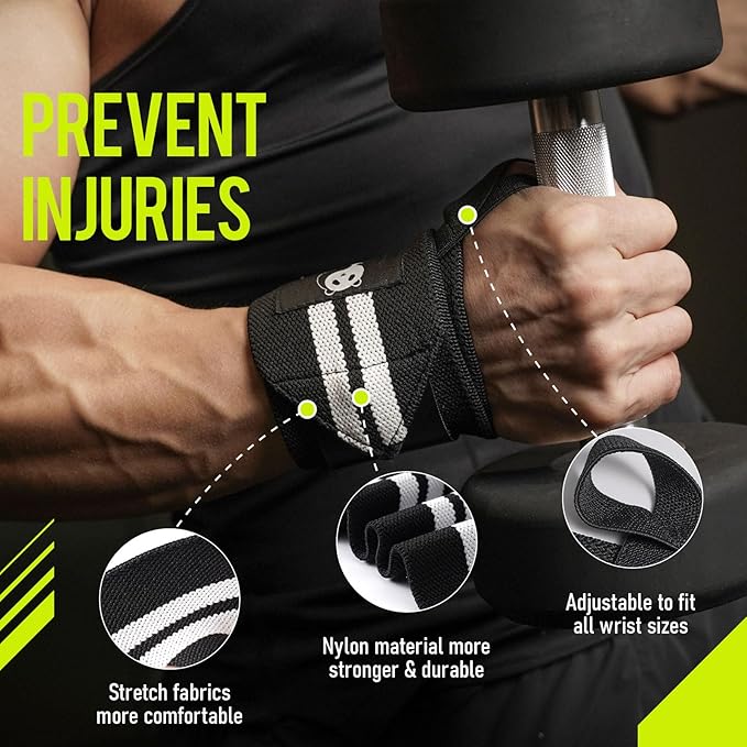 Slim Panda Weightlifting Wrist Wraps- Upgraded Wrist Support with Heavy Duty Thumb Loop for Powerlifting, Bodybuilding, and Weight Lifting Men & Women