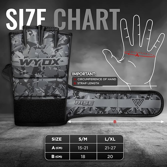 WYOX MMA Gloves for Men & Women β Grappling & Sparring Boxing Gloves with Open Palm Design, Padded Fingerless Training Gloves for Kickboxing, Muay Thai, Youth & Heavy Bag Workouts