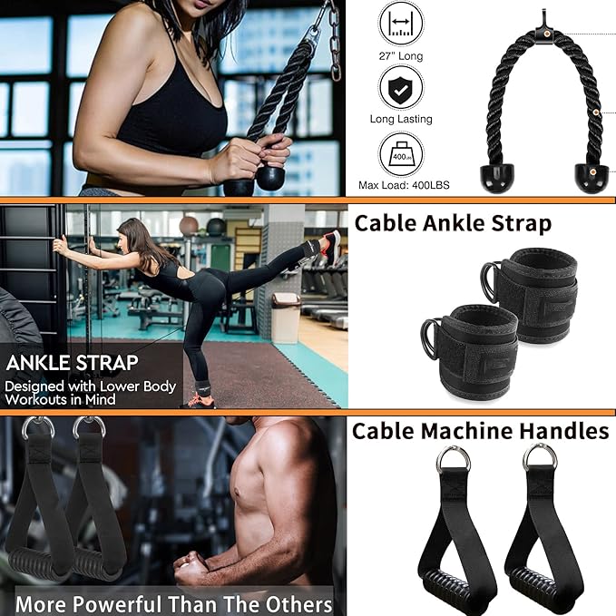 Solid Steel Cable Machine Accessories for Home Gym, Triceps Pull Down Attachment, Cable Attachments for Gym, LAT Pull Down Attachment Weight Fitness
