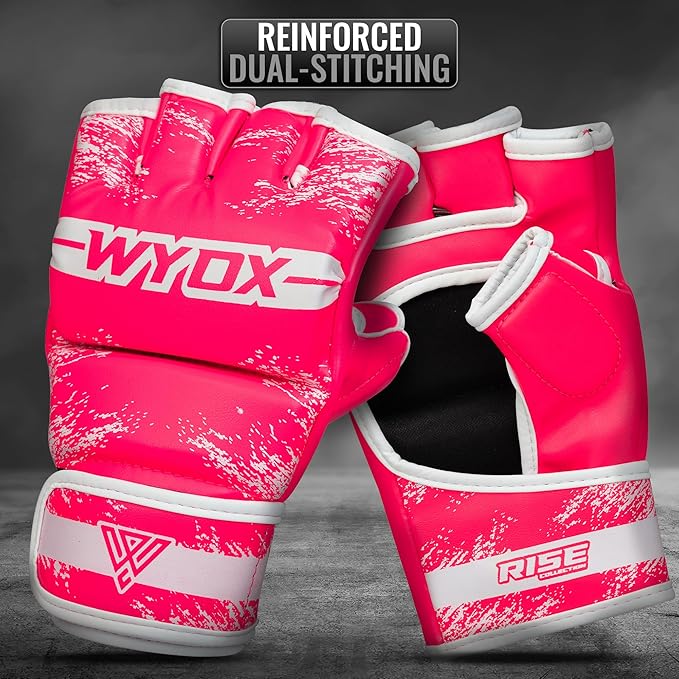 WYOX MMA Gloves for Men & Women β Grappling & Sparring Boxing Gloves with Open Palm Design, Padded Fingerless Training Gloves for Kickboxing, Muay Thai, Youth & Heavy Bag Workouts