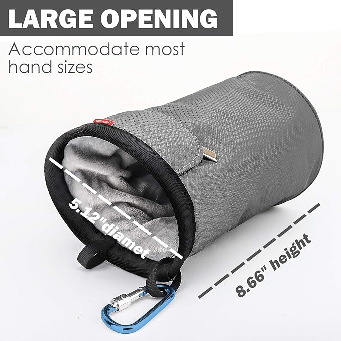 MoKo Rock Climbing Chalk Bag, Bouldering Chalk Pot Bucket with Adjustable Belt & Carabiner Drawstring Climbing Gear