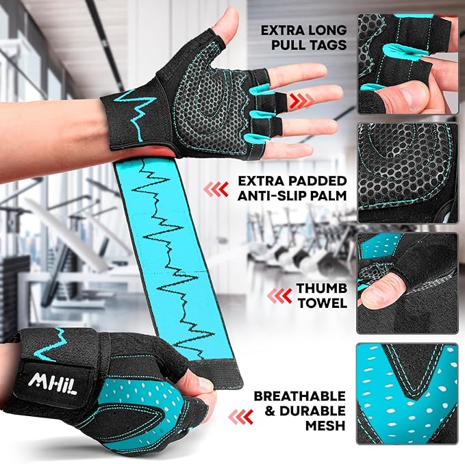 MhIL Workout Gloves for Men โ Comfortable Gym Gloves for Men with Enhanced Grip for Safety and Hand Protection โ Weight Lifting Protection with Wrist Wraps Support for Performance Boost and Style