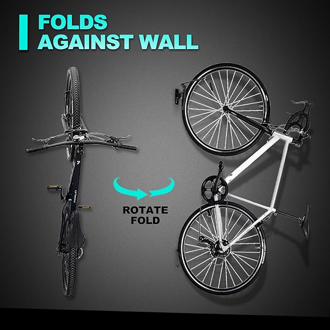 Swivel Bike Rack Garage Wall Mount, Bike Hangers for Garage, Wall Mount Bikes Racks, Space Saving Wall Bike Racks, Vertical Bike Rack Holds up to 66lbs, 90° Swivel Design, 2 Pack