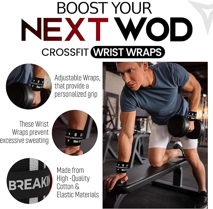BREAKING LIMITS Cross Training Wrist Wraps - Gym Wrist Supports for Weightlifting, WOD Workouts & Calisthenics - Fitness Gear for Men & Women