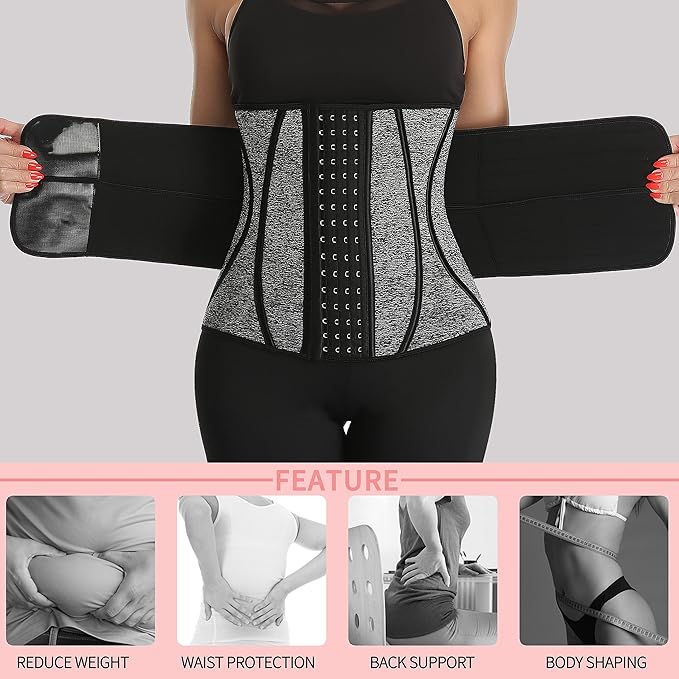 KIWI RATA Neoprene Sauna Waist Trainer Corset Sweat Belt for Women Compression Cincher Band Workout Fitness Back Support