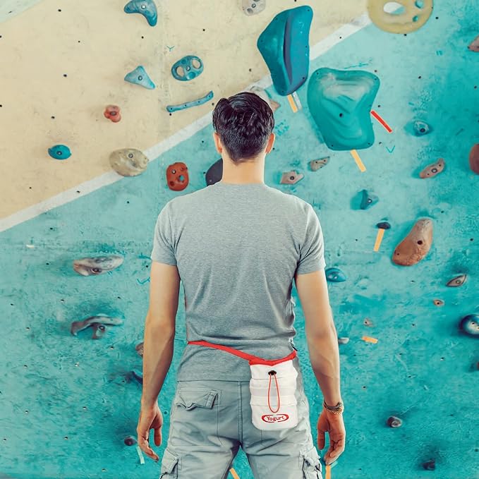 Yogurt Chalk Bag for Rock Climbing, Bouldering, and Weightlifting - Asian-Inspired Design - Premium Chalk Bucket with Quick-Clip Belt, Zipper Pocket, Brush Holder - Great Gift for Climbers