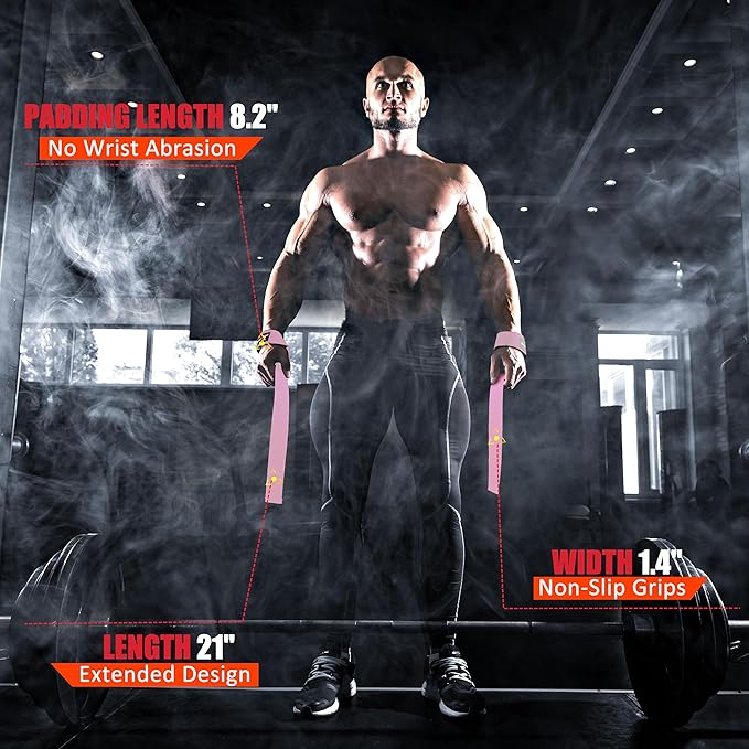 ihuan Wrist Straps for Weight Lifting - Lifting Straps for Weightlifting | Gym Wrist Wraps with Extra Hand Grips Support for Strength Training | Bodybuilding | Deadlifting