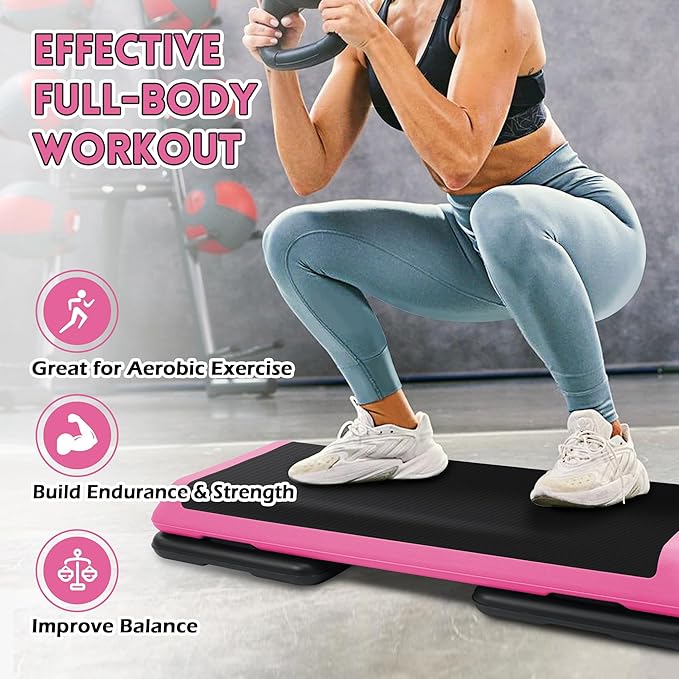 Step Aerobic Platform, Exercise Step with 5 levels Adjustable Height, 4 Stackable Risers, Fitness Training Workout Stepper for Home Gym, Cardio Strength, Multiple Options