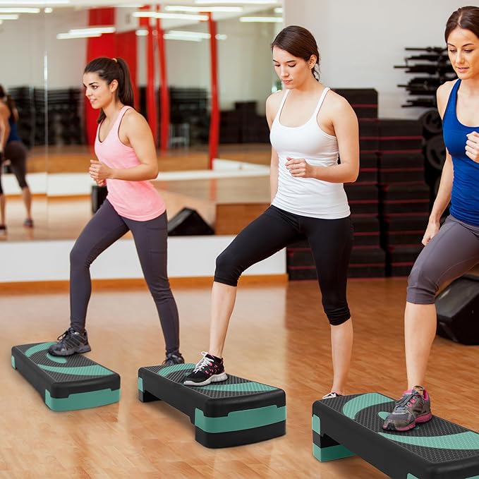 Step Aerobic Platform, Exercise Step with 5 levels Adjustable Height, 4 Stackable Risers, Fitness Training Workout Stepper for Home Gym, Cardio Strength, Multiple Options