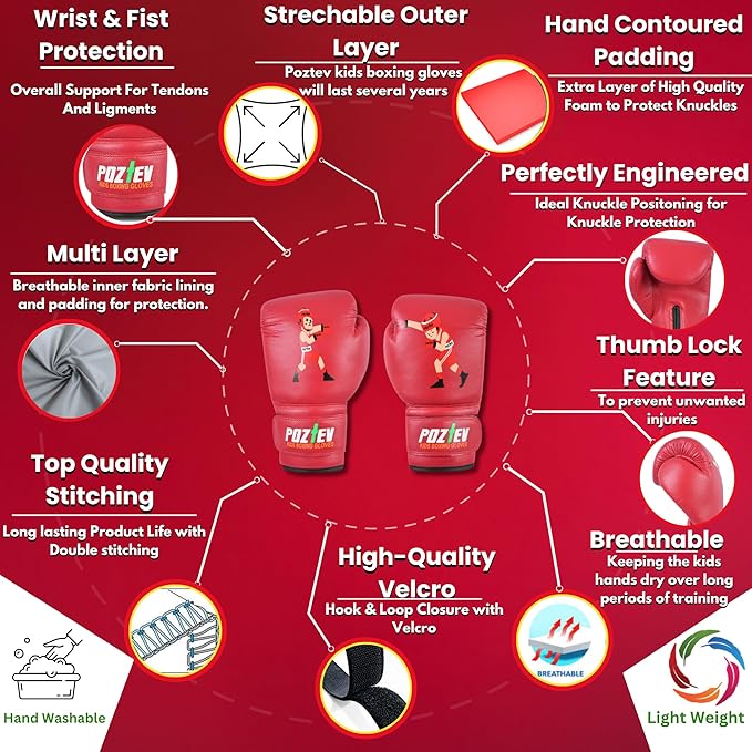 Youth Boxing Gloves for Kids Ideal for Boxing, Kickboxing, Muay Thai, UFC, MMA - Beginner Junior Heavy Punching Bag Gloves for Children Sparring Training Martial Arts Mitts