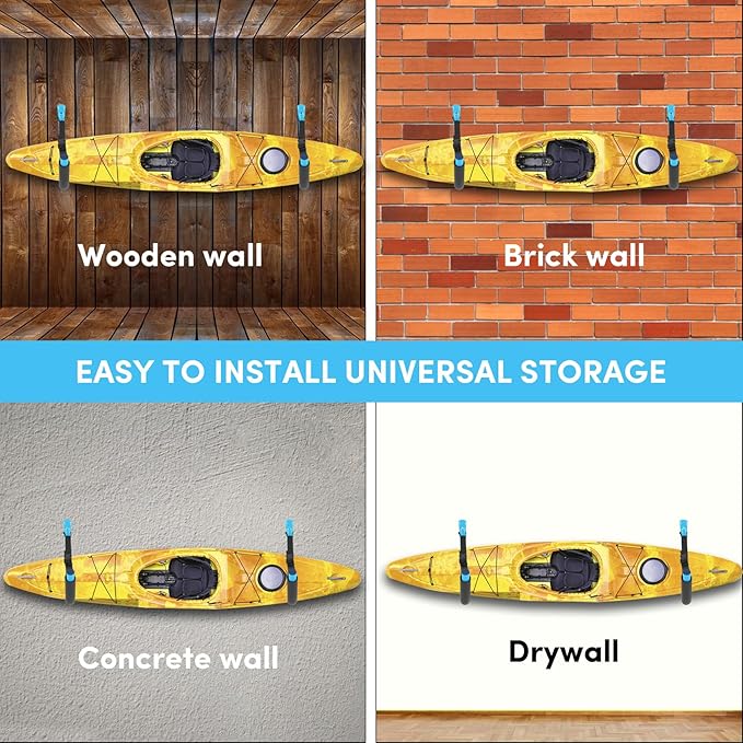 Kayak Storage Rack,Kayak Rack for Garage,Kayak Wall Mount Kayak Wall Rack with Nylon Straps,Heavy Duty Kayak Hanger Kayak Hook Suitable for Kayaks and SUP Paddle Board(4Pack,6 Colors)