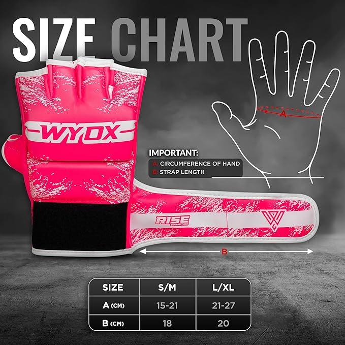 WYOX MMA Gloves for Men & Women β Grappling & Sparring Boxing Gloves with Open Palm Design, Padded Fingerless Training Gloves for Kickboxing, Muay Thai, Youth & Heavy Bag Workouts